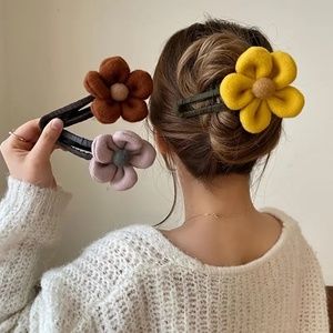 Yellow Hairpin Plush Flower Clip